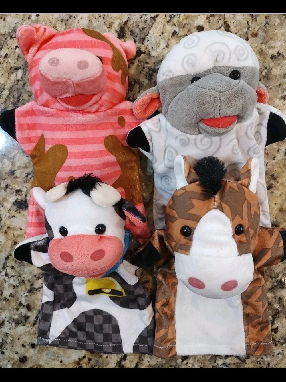 Melissa And Doug Farm Animal Hand Puppets Pig Cow Horse Sheep Education Lot Of 4